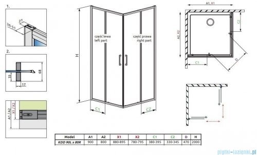 Radaway Premium Pro Black Kdd  kabina 90x80cm czarny mat/szkło przejrzyste 1017090-54-01L/1017080-54-01R