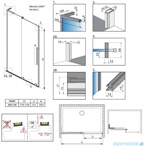 Radaway Furo SL Brushed GunMetal DWJ drzwi prysznicowe 120cm lewe szczotkowany grafit 10307622-92-01L/10110580-01-01