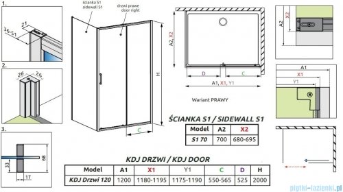 Radaway Premium Pro Kdj kabina 120x70cm prawa szkło przejrzyste 1015120-01-01R/1016070-01-01