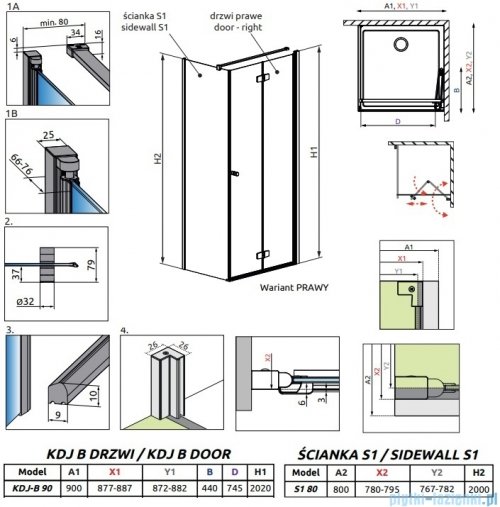 Radaway Fuenta Kdj B kabina 90x80cm prawa chrom połysk szkło przejrzyste 1384082-01-01R/1384051-01-01