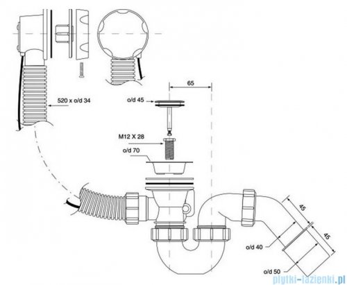 McAlpine syfon wannowy z korkiem automatycznym pokrywa biała HC31M-WH
