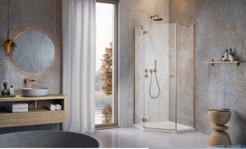 Radaway Essenza Ptj Brushed Copper kabina pięciokątna 100x80cm lewa szczotkowana miedź 1385010-93-01L/1385055-01-01