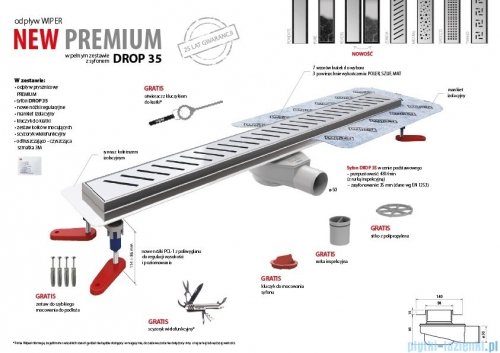 Wiper New Premium Mistral Odpływ liniowy z kołnierzem 90 cm syfon drop 35 mat 500.0100.03.090