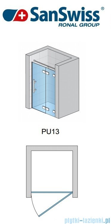 SanSwiss Pur PU13 Drzwi 1-częściowe wymiar specjalny profil chrom szkło Durlux 200 Prawe PU13DSM21022