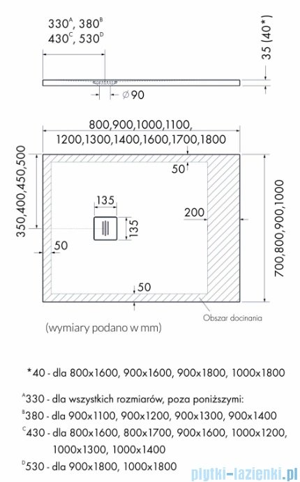 Schedpol Schedline Protos Grey Stone brodzik prostokątny 160x90x3,5cm 3SP.P1P-90160/S/ST-M1/S/ST