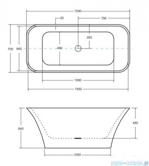Besco Assos 160x70cm wanna wolnostojąca + syfon klik-klak czarny czyszczony od góry #WMD-160-AKB