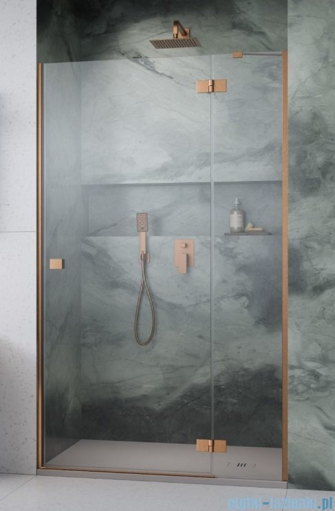 Radaway Essenza Brushed Copper Dwj drzwi wnękowe 80cm prawe szczotkowana miedź/szkło przejrzyste 1385012-93-01R