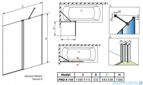 Radaway Nes Black Pnd II parawan nawannowy 110cm prawy czarny mat/szkło przejrzyste 10009110-54-01R