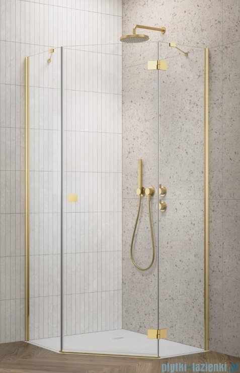 Radaway Essenza Gold Ptj kabina pięciokątna 90x80cm prawa szkło przejrzyste 1385010-09-01R/1385053-01-01