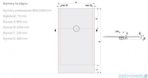 Sanplast Structure Mineral B-M/STRUCTURE brodzik prostokątny 80x200x1,5 cm biały 645-360-0520-01-010