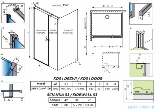 Radaway Nes 6 Kds I Brushed Light Gold kabina 100x80cm lewa szczotkowane jasne złoto 10023100-98-01L/10043080-98-01
