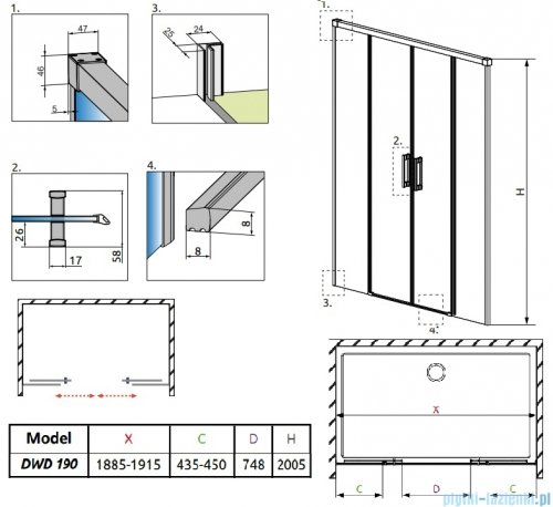Radaway Idea 6 DWD Brushed GunMetal drzwi wnękowe 190cm szczotkowany grafit 387129-92-01