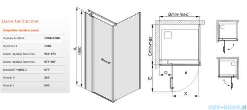 Sanplast kabina narożna kwadratowa KNDJ2/PRIII-100 100x100x198 cm przejrzyste 600-073-0190-38-401