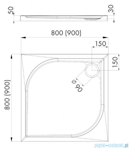 Schedpol Schedline Canes brodzik kwadratowy 90x90x5cm 3SP.C1K-9090