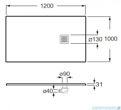Roca Terran 120x100cm brodzik prostokątny konglomeratowy biały AP1014B03E801100