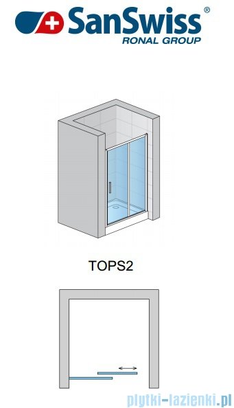 SanSwiss Top-Line TOPS2 Drzwi 2-częściowe rozsuwane 140cm profil połysk TOPS214005007