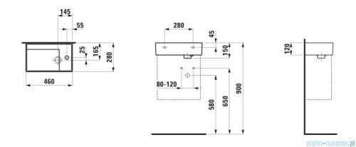 Laufen Kartell umywalka ścienna z ukrytym liniowym odpływem 46x28cm czarny połysk H8153350201111