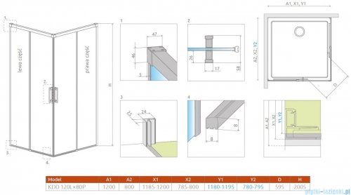 Radaway Idea Gold Kdd kabina 120x80cm złoty połysk/szkło przejrzyste 387064-09-01L/387061-09-01R