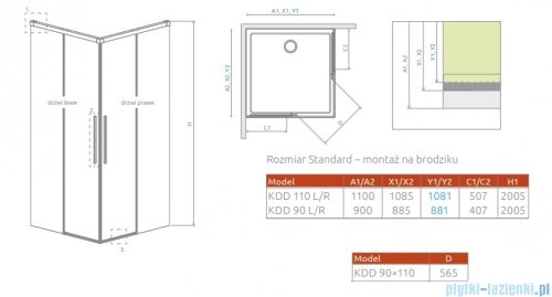 Radaway Idea 8 QL Black Kdd kabina 110x90cm szkło przejrzyste 10590110-54-01L/10590090-54-01R