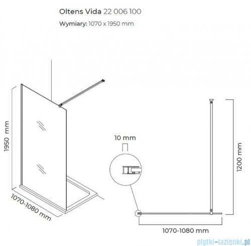 Oltens Vida kabina prysznicowa Walk In 110cm szkło przejrzyste 22006100