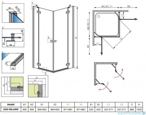 Radaway Almatea Kdd Gold kabina kwadratowa 90x90 szkło przejrzyste 32152-09-01N