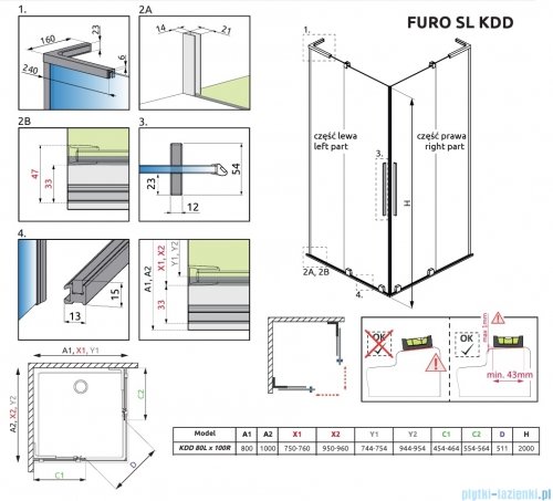 Radaway Furo SL Brushed Gold KDD kabina 80x100cm  szczotkowane złoto 10305080-99-01L/10305100-99-01R