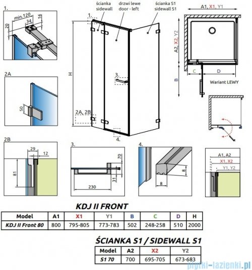 Radaway Arta Kdj II kabina 80x70cm lewa szkło przejrzyste 386420-03-01L+1386040-03-01L+386019-03-01