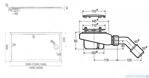 Schedpol Caspar New 130x90cm brodzik prostokątny + syfon 3.2848