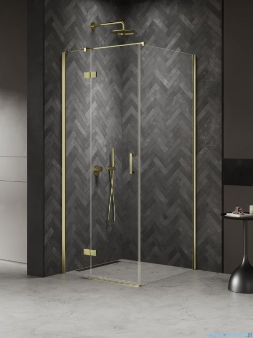 New Trendy Nesta Light Gold kabina 110x100x200 cm lewa wspornik równoległy złoty połysk/szkło przejrzyste K-4511
