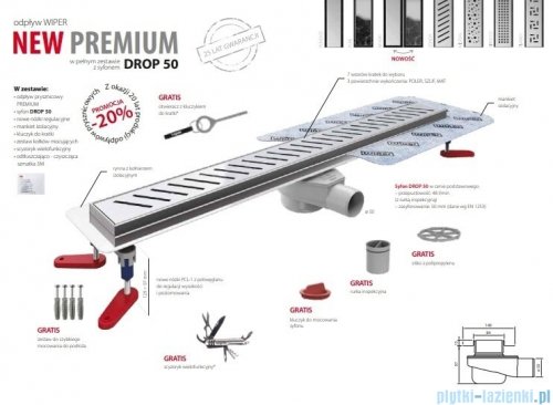 Wiper New Premium Tivano Odpływ liniowy z kołnierzem 60 cm syfon drop 50 szlif 500.0167.02.060