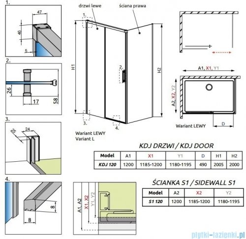 Radaway Idea Kdj kabina 120x120cm lewa szkło przejrzyste 387042-01-01L/387054-01-01R