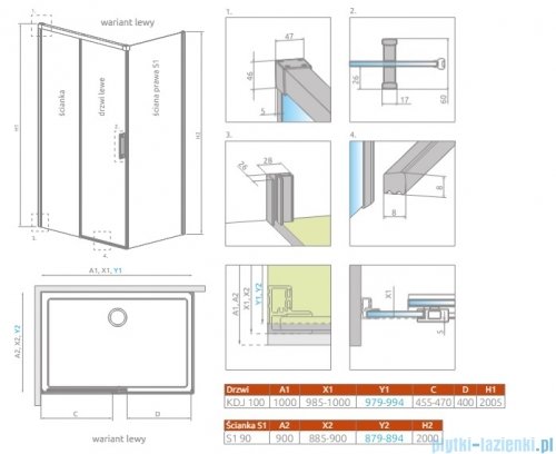 Radaway Idea 8 Kdj kabina 100x90cm lewa szkło przejrzyste 10340520-01-01L/10350453-01-01/10360090-01-01R