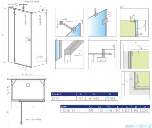 Radaway Essenza Pro Black Kdj+S kabina 70x120x70cm lewa czarny mat/szkło przejrzyste 10097312-54-01L/10098070-01-01/10098070-01-01