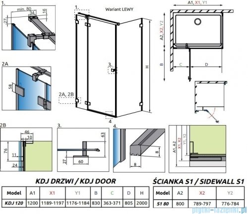 Radaway Essenza Pro Brushed GunMetal Kdj kabina 120x80cm lewa szczotkowany grafit 10097120-92-01L/10098080-01-01
