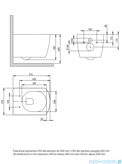 Deante Blur Miska WC wisząca bez kołnierza biały CDZ_6ZPW