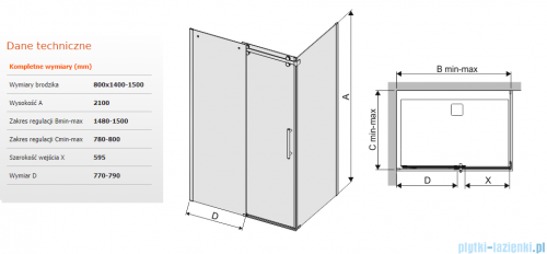 Sanplast kabina KND2/ALTII 80x140-150 narożna prostokątna przejrzysta 600-121-0841-42-401