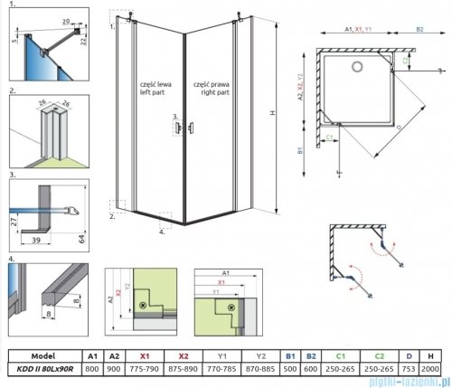 Radaway Nes 6 Kdd II Brushed Light Gold kabina 80x90cm szczotkowane jasne złoto 10031080-98-01L/10031090-98-01R