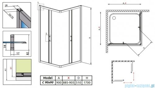 Radaway Premium Plus C Kabina kwadratowa 90x90x170 szkło przejrzyste 30451-01-01N