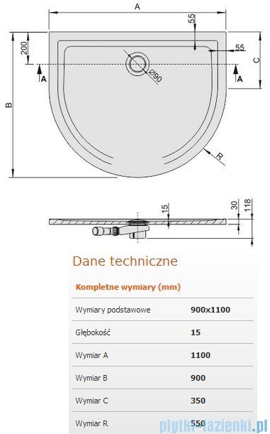 Sanplast Space Mineral brodzik przyścienny z powłoką 110x90x1,5cm+syfon 645-290-0450-01-002