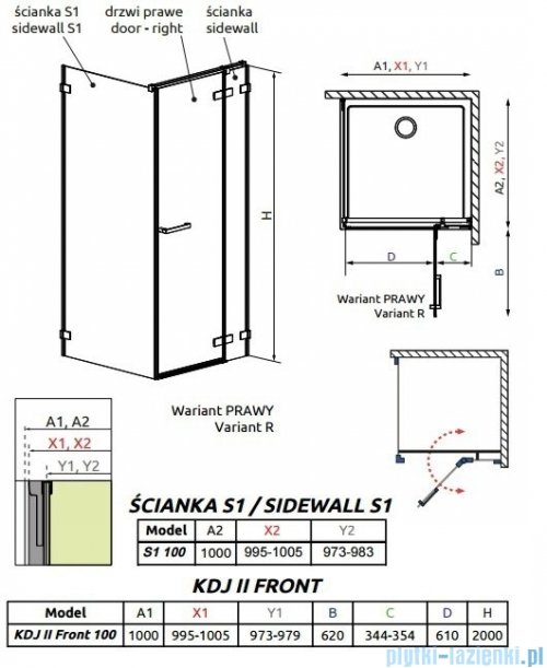 Radaway Arta Kdj II kabina 100x100cm prawa szkło przejrzyste + brodzik Doros C + syfon