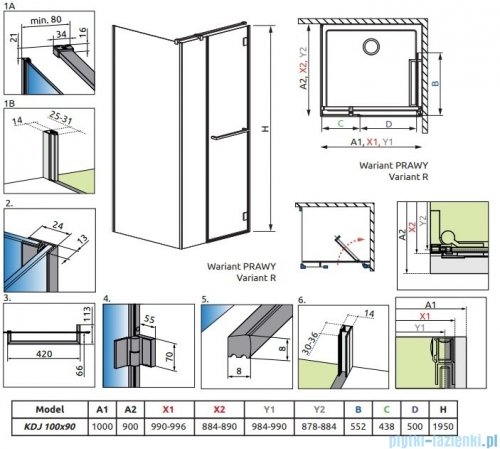 Radaway Carena KDJ kabina prysznicowa 100x90 prawa przejrzyste 134444-01-01NR