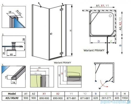 Radaway Almatea Kdj Kabina kwadratowa 90x90 Prawa szkło intimato 32102-01-12NR