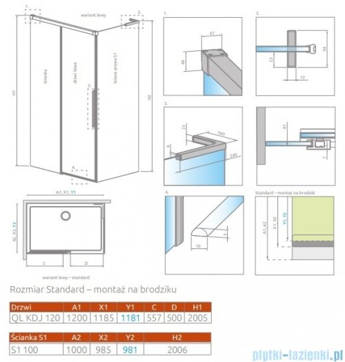 Radaway Idea 8 QL Kdj kabina 120x100cm lewa szkło przejrzyste 10550617-01-01L/10350553-01-01/10360100-01-01R