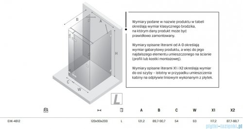 New Trendy Eventa Gold Shine kabina prysznicowa przyścienna 120x90x200 przejrzyste Lewa Złoty połysk EXK-4812