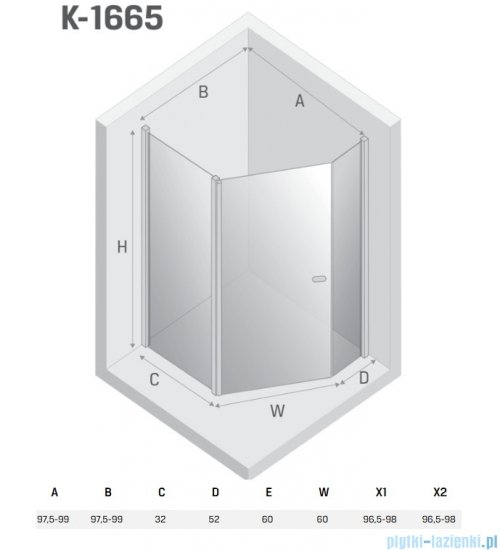 New Trendy New Soleo Light Gold 100x80x195 cm kabina pięciokątna prawa wspornik skośny złoty połysk/szkło przejrzyste K-1666