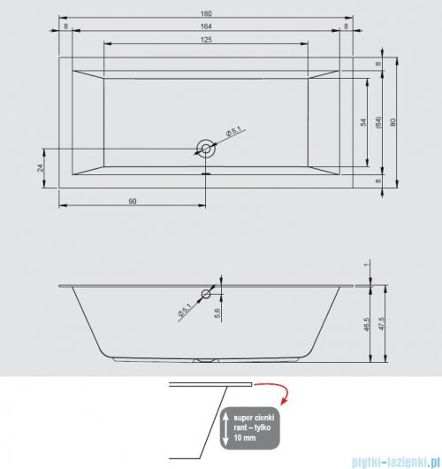 Riho Lugo wanna prostokątna 180x80 z hydromasażem Hit Aero11 BT02H1