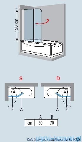 Novellini Parawan Aurora2 120x150cm profil srebrny szkło przezroczyste AURORAN2-1B