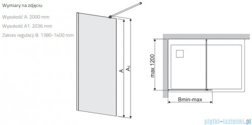 Sanplast Space Wall P/SPACEWALL kabina walk-in 140x203 cm czarny matowy 600-320-2180-59-401