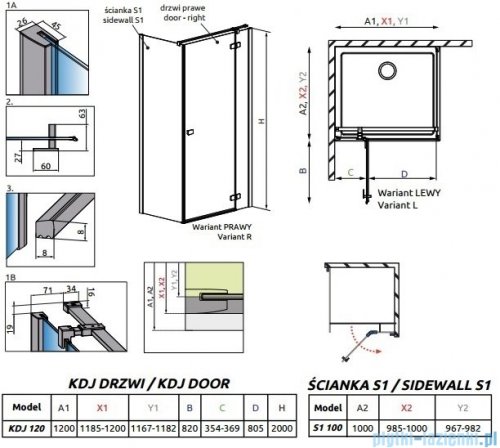 Radaway Essenza New Kdj kabina 120x100cm prawa szkło przejrzyste 385042-01-01R/384052-01-01