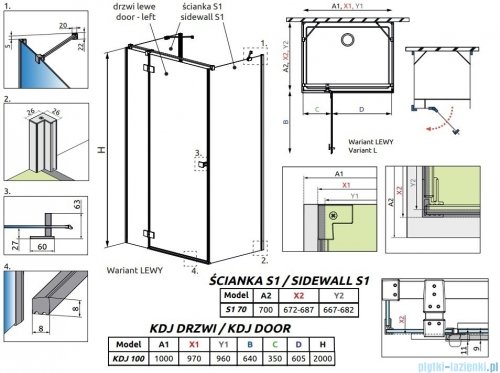 Radaway Essenza Black Kdj+S kabina 70x100x70cm lewa szkło przejrzyste 1384048-01-01/1385022-54-01L/1384048-01-01